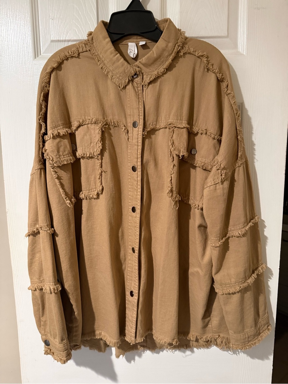 Elan Relaxed Frayed-Trim Shirt Jacket - Camel